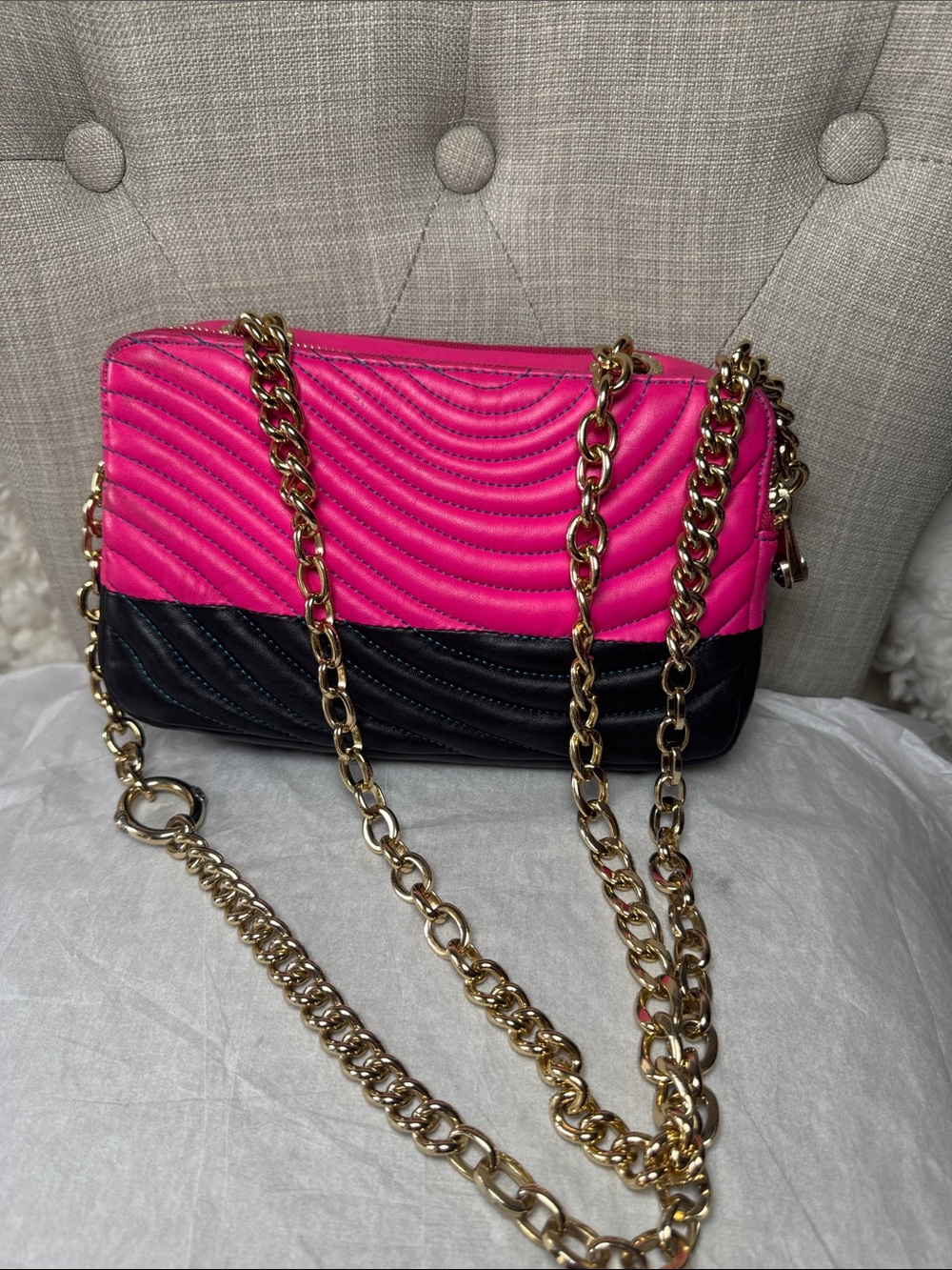 Henry bendel, Quilted Pink and Black Chain Crossbody Bag